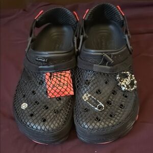 CROCS Black Loafers with Silver Accents